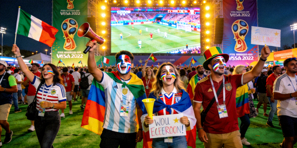 世界杯官方球迷区，各国球迷聚集观看比赛