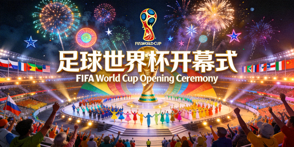 足球世界杯开幕式盛大场面，烟花与表演